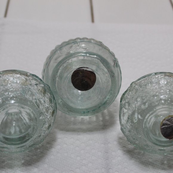 Authentic Recycled Glass Mini Bottles Textured Green Set of 3 Made in Spain - Picture 7 of 11